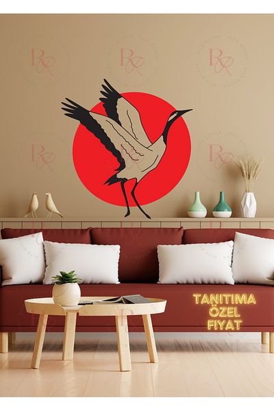 RITA ROSSA Red Sun and Stork Patterned Wall Sticker – Move Elegance and Nature into Your Home