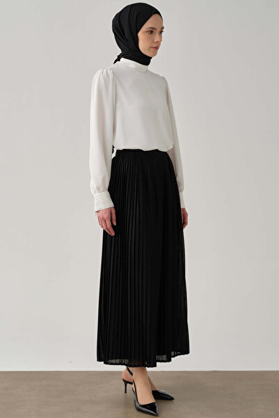 Tuğba Beli Lastikli Plise Etek - Siyah