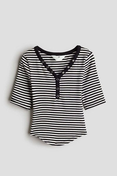 H&M Decorative-placket Ribbed Top