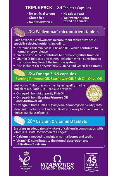Wellwoman Max, Beauty Supplements, Maximum Support Formula for women to boost energy 84 Tablets
