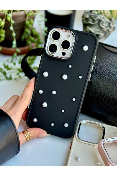 Go Aksesuar حافظة سيليكون متوافقة مع هاتف آيفون 16 بروماكس بتصميم لعبة اللؤلؤ