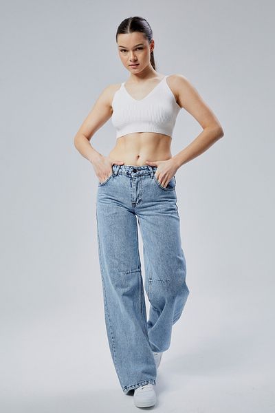 geenz manifacture Pantaloni de damă Bagfi cu talie înaltă, cu cataramă reglabilă, albastru zăpadă