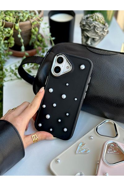 Go Aksesuar حافظة سيليكون بتصميم لؤلؤي ثلاثي الأبعاد متوافقة مع هاتف آيفون 16 مع لعبة