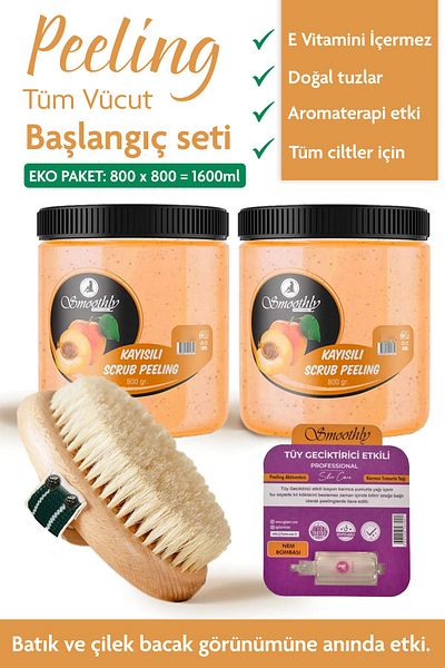 Smoothly 1,600 g. Cellulite Peeling Body Scrup - Anti-Ingrown Hair, Natural Scarf and Brush