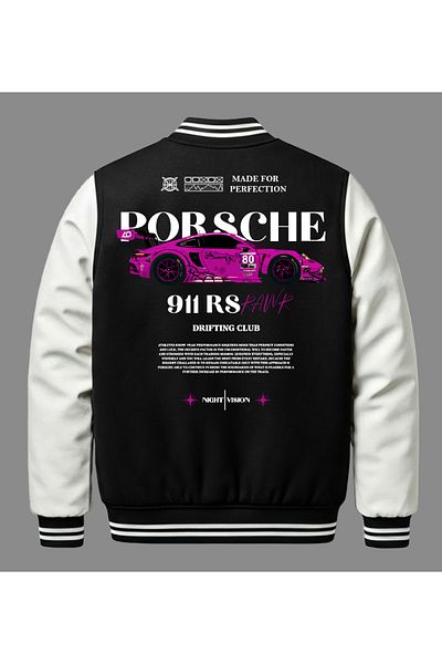 Edizen Porsche 911 Rs Raw Pink Premium Bomber College Jacket 100% βαμβάκι