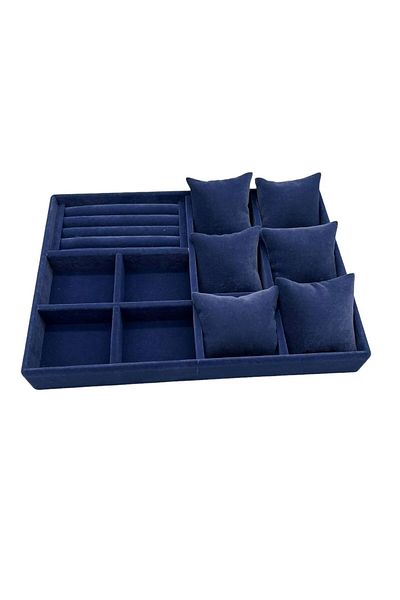 MeGass Dekor Domestic Production Oslo Model Suede Coated Dark Blue Color Padded Mix Drawer Inside Jewelry Organizer