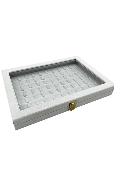 MeGass Dekor New Domestic Production Glass Covered Suede Fabric Gray Color 34 cm / 24 cm Nail Ring Display Stand
