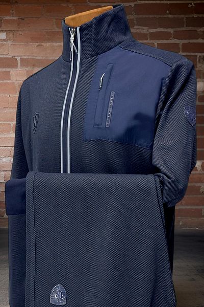 BESSA Ανδρικό σετ αθλητικής φόρμας Navy Blue με φερμουάρ και τσέπη με ίσιο πόδι από κηρήθρα