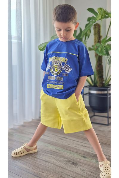 BALKABAĞI Grand Prix Bias T-Shirt Yellow Shorts Boys Summer Cotton Comfortable Set