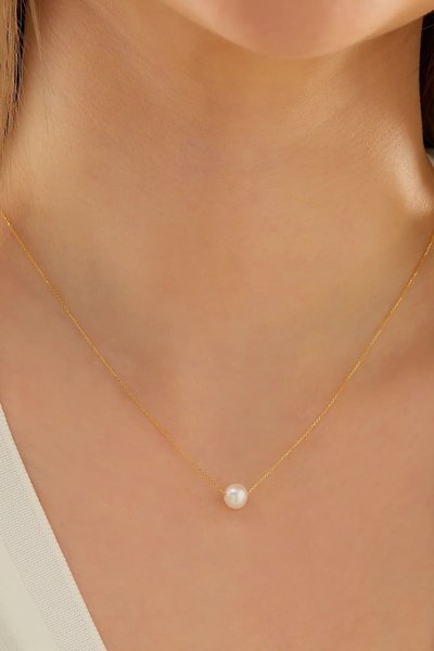 aqdar Beyaz Paslanmaz Çelik Zincirli Bilye Boncuk Inci Minimal Kolye
