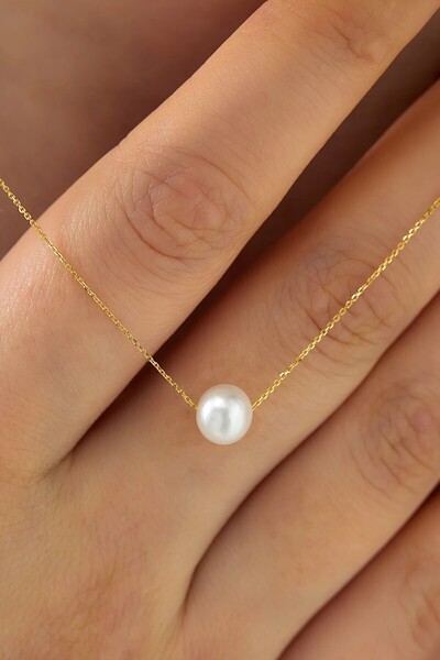 aqdar Beyaz Paslanmaz Çelik Zincirli Bilye Boncuk Inci Minimal Kolye