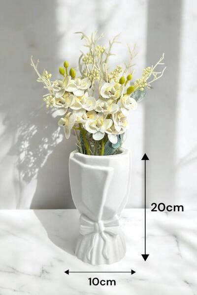 Paradise Work Vază mare pentru buchet, stil scandinav, cu fundă decorativă, 20x10x10 cm
