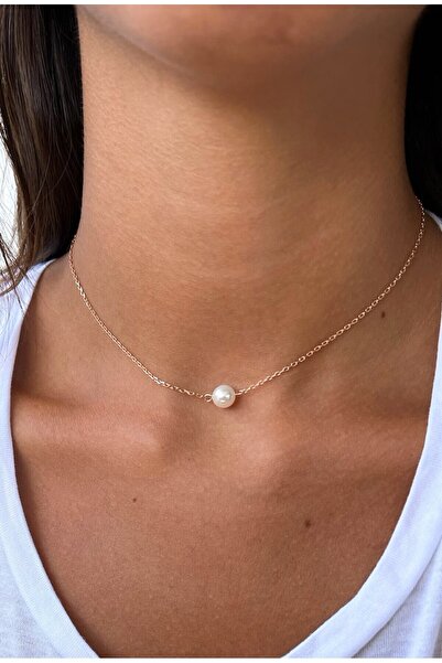 aqdar Beyaz Paslanmaz Çelik Zincirli Bilye Boncuk Inci Minimal Kolye