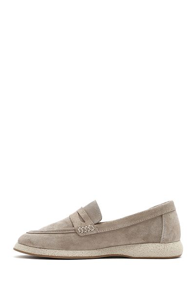 Derimod Women's Beige Suede Leather Loafer 25Sfd 131810