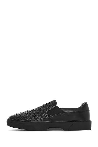 Derimod Men's Black Knitted Leather Loafer 25Sfd 632129