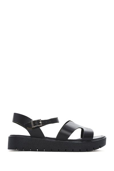 Derimod Women's Black Ankle Strap Leather Bodrum Sandals 25Sfd 331018