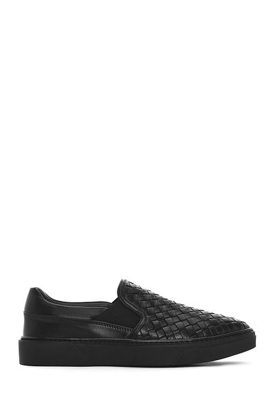 Derimod Men's Black Knitted Leather Loafer 25Sfd 632129