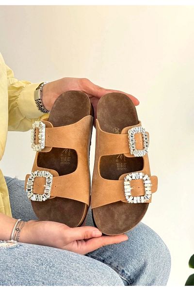 HACESHOP Nool Camel Nubuck Slippers