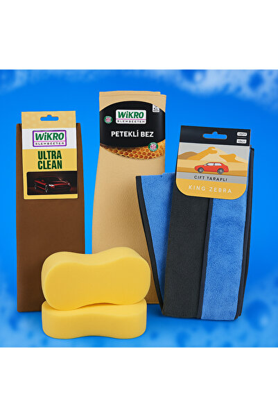 WİKRO Oto Yıkama Mikrofiber Bez Seti | 5’li Araç Temizlik ve Kurulama Seti