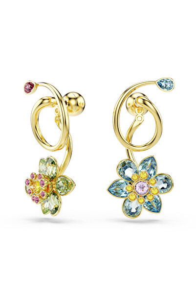 Swarovski Idyllia Damla Küpeler, Asimetrik Tasarım, Karışık Kesimler, Çiçek, Çok Renkli, Altın Rengi Kaplama