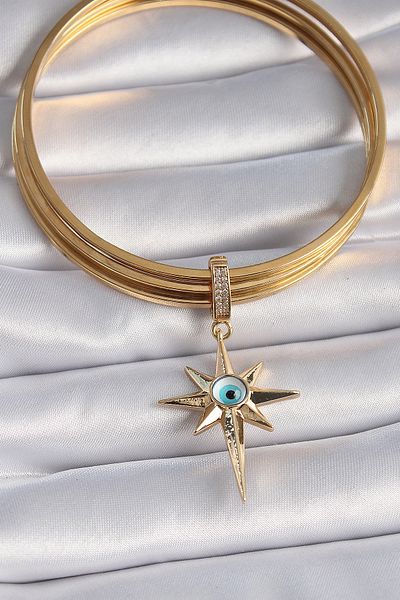 Skygo Brass Gold Zircon Stone Star Evil Eye Beads Ajda Charm - Tj-Bc1006