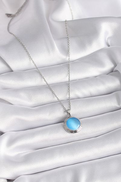 Skygo 316L Steel Silver Color Blue Pearlescent Circle Model Women's Necklace - Tj-Bko9424