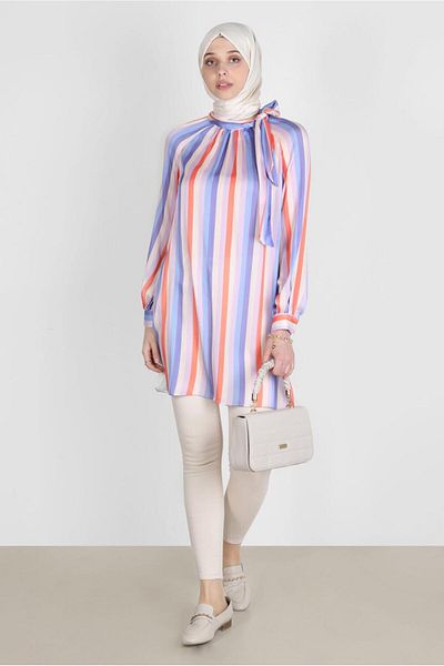 Alvina 42736 Model Colorful Stripe Detailed Tunic