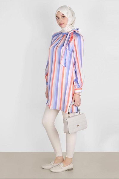 Alvina 42736 Model Colorful Stripe Detailed Tunic