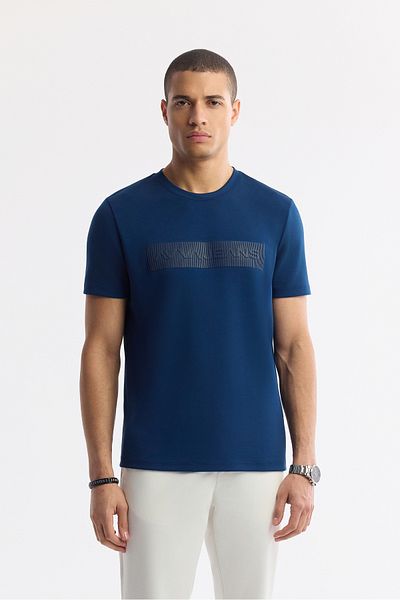 Avva Tricou interlock cu imprimeu prin injecție, albastru petrol, pentru bărbați A51Y1021