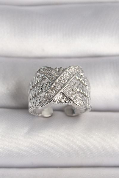 Skygo Brass Silver Color Adjustable Zircon Stone X Model Women's Ring - Tj-Byk3582