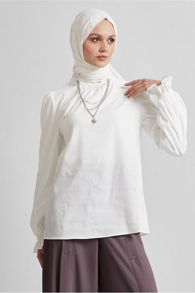 Alvina Sleeve Tip Elastic Bluz 45341