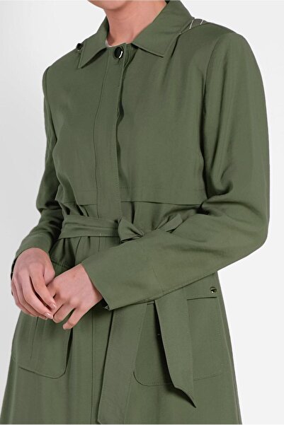 Alvina 1453 Model Concealed Buttoned and Hooded Top Coat