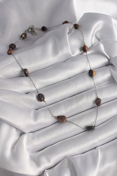 Skygo 316L Steel Silver Color Chain Brown Natural Stone Model Women's Necklace - Tj-Bko9662
