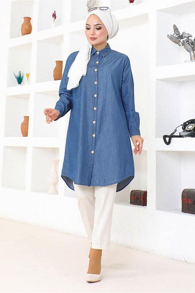 TRENDTESETTÜR ΓΥΝΑΙΚΕΙΟ ΜΠΛΕ ΤΕΝΙΝΟ ΠΟΥΚΑΜΙΣΟ TUNIC T 6539