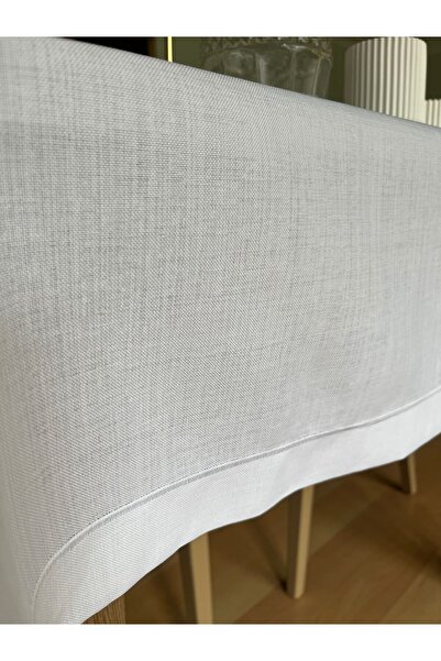 Zeren Home Piko Wrap Detailed Polyester Linen Carefree Table Cloth White + 12 Napkins