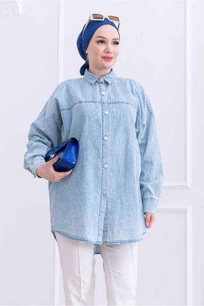 TRENDTESETTÜR Cămașă și tunică din denim de bumbac albastru T 8612