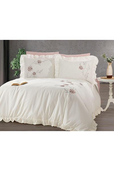 Capital Home Double Embroidery and Ruffle Detailed Duvet Cover Set