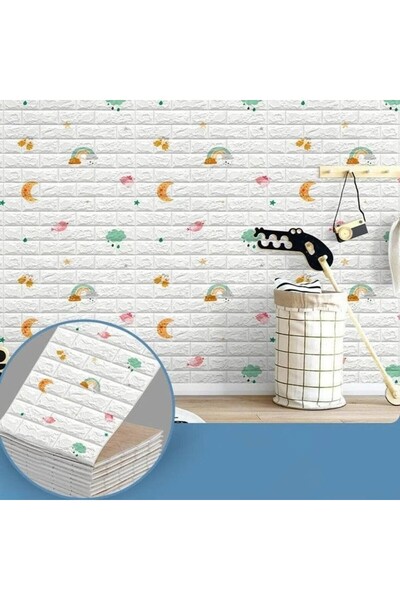 Flippy Σετ 10 πλακιδίων ταπετσαρίας Flippy 3D, 70x77cm, 3mm, πολυαιθυλένιο, τύπου τούβλου, με σχέδιο ουράνιου τόξου, 5,3 τ.μ., λευκό