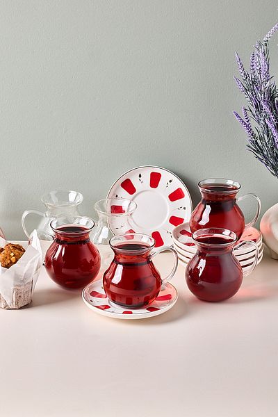 Perotti Filiz 12 Piece 6-Person Glass Tea Cup Set with Handles 210 ml