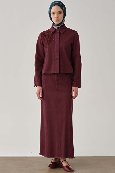 Tuğba Püskül Detaylı Cepli Canvas Etek - Mürdüm