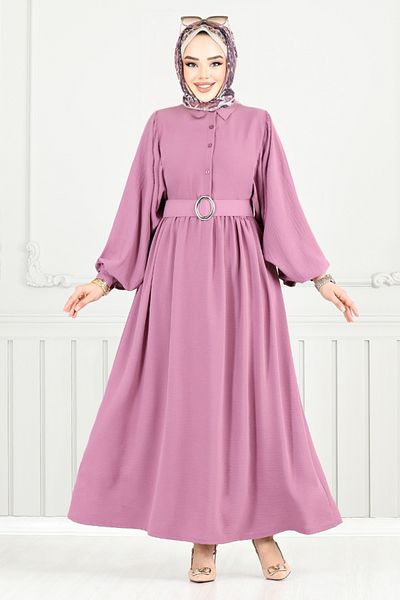 ModaMerve Φόρεμα Aerobin με μισό κουμπί 3071HBS932-M Dusty Rose