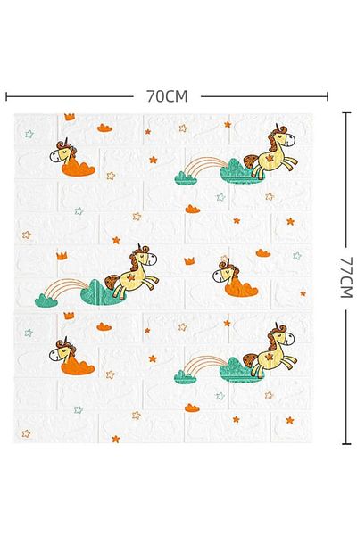 Flippy Set 10 Placi Tapet 3D Flippy 70x77 cm 3 mm Polietilenă Tip Caramidă Model Unicorni 5.3 mp Alb