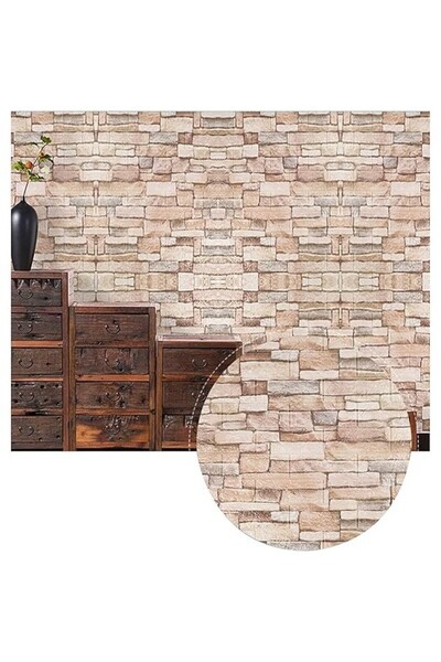 Flippy Σετ 10 πλακιδίων ταπετσαρίας Flippy 3D, τύπου τούβλου, 70x77 cm, 3 mm, με μοτίβο σελήνης, πολυαιθυλένιο, μπεζ