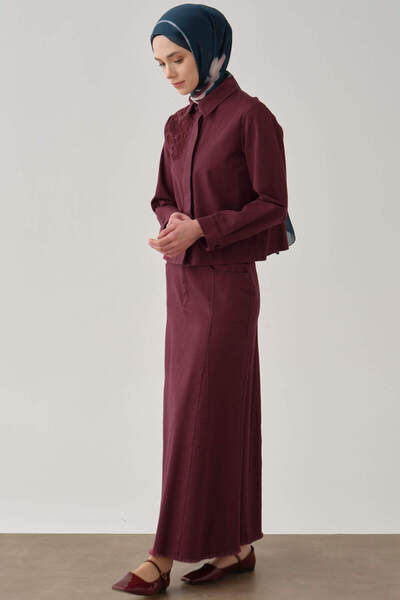 Tuğba Püskül Detaylı Cepli Canvas Etek - Mürdüm