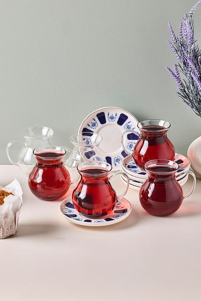 Perotti Laleli 12 Piece 6-Person Glass Tea Cup Set with Handles 210 ml