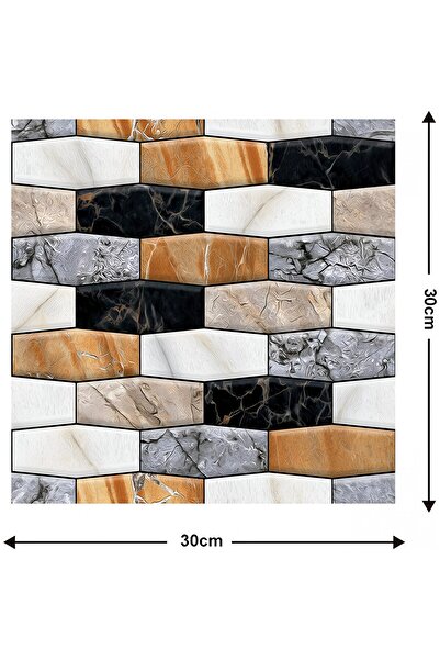 Flippy Σετ 10 αυτοκόλλητων πλακιδίων ταπετσαρίας τοίχου 3D, απομίμηση ασύμμετρου μαρμάρου, 30x30 cm, καφέ γκρι μαύρο