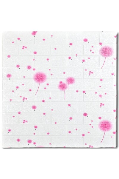 Flippy Σετ 10 πλακιδίων ταπετσαρίας 3D, Flippy, 70x77cm, 3 mm, πολυαιθυλένιο, τύπου τούβλου με ροζ πικραλίδα, 5,3 τ.μ., λευκό