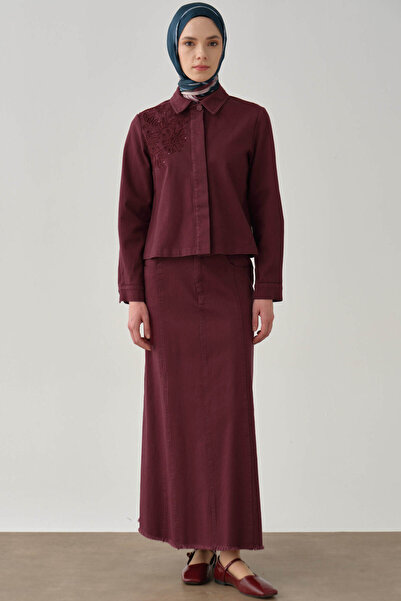 Tuğba Püskül Detaylı Cepli Canvas Etek - Mürdüm