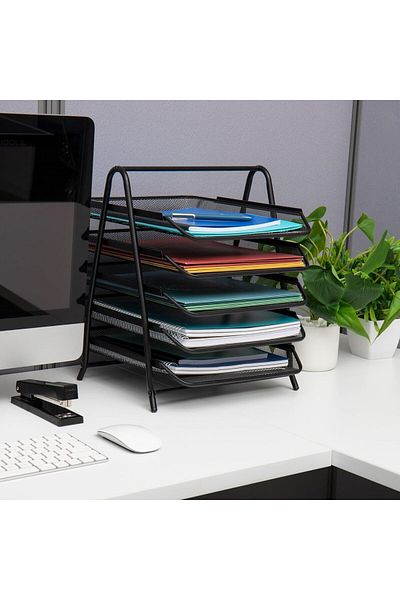COOYA Desk Organizer with 5 Sliding Trays & a Handle,for Letters,Documents,Mail,Files,Paper,34x29x36cm