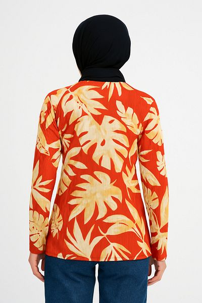 mirach Harmony Pattern Red Corded Texture Extra Stretchy Lycra Body Long Sleeve Crew Neck Cycling